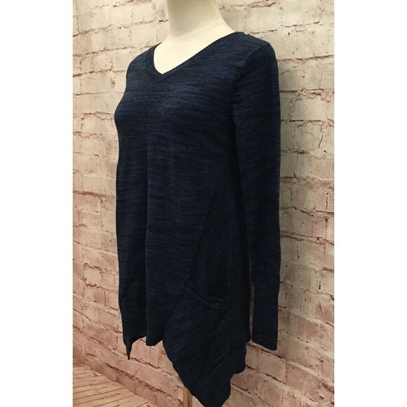 LOGO Lori Goldstein Womens XXS Tunic Sweater V-Neck Pockets Dark Blue Heather - Picture 3 of 4